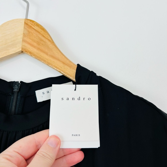 Sandro Black and Red Pleated Cap Sleeve Horoscope Graphic Belted Dress UK S - Picture 5 of 14